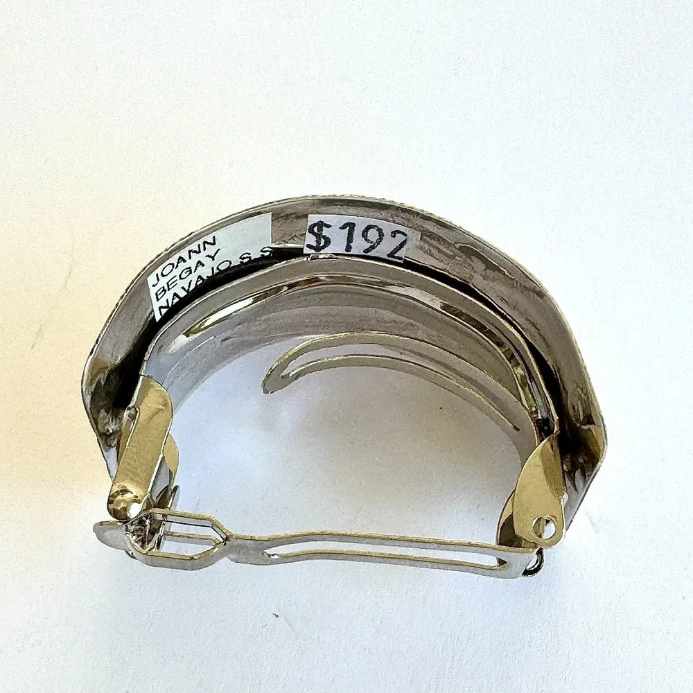 Navajo Hair Clip Turquoise Ponytail Tie Hand Stamped‎ Sterling Ornament